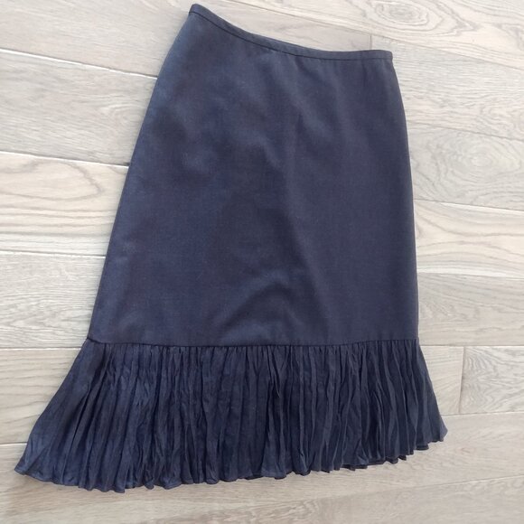 Ann Taylor wool midi skirt dark chocolate brown pleated flounce bottom 4 Petite - Picture 5 of 14